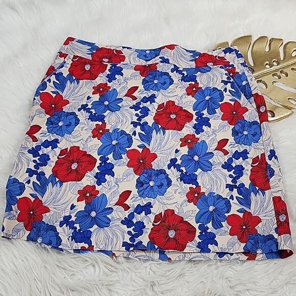 Cotton/Spandex Floral Skirt Red White Blue - Picture 1 of 5